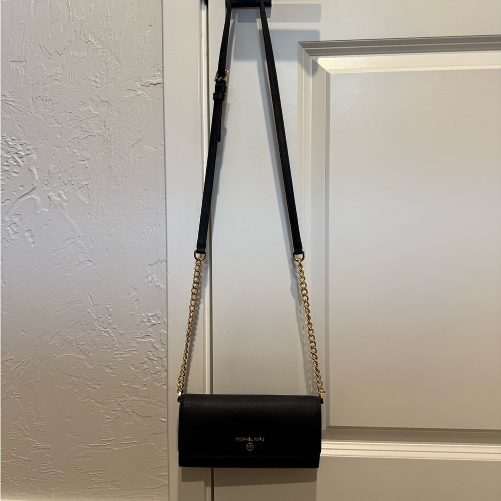 Michael Kors Black Crossbody Wallet with Gold Chain